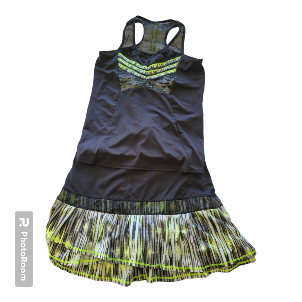 Lucky in Love Black and Neon Green Skirt and Tank Top